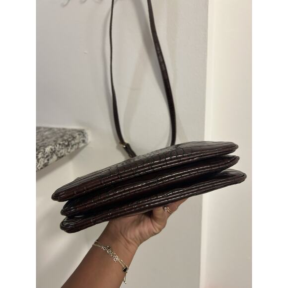 Vintage Y2K Nine West Patent Leather Croc Crossbody Brown Pocket Bag Kisslock - Picture 6 of 9